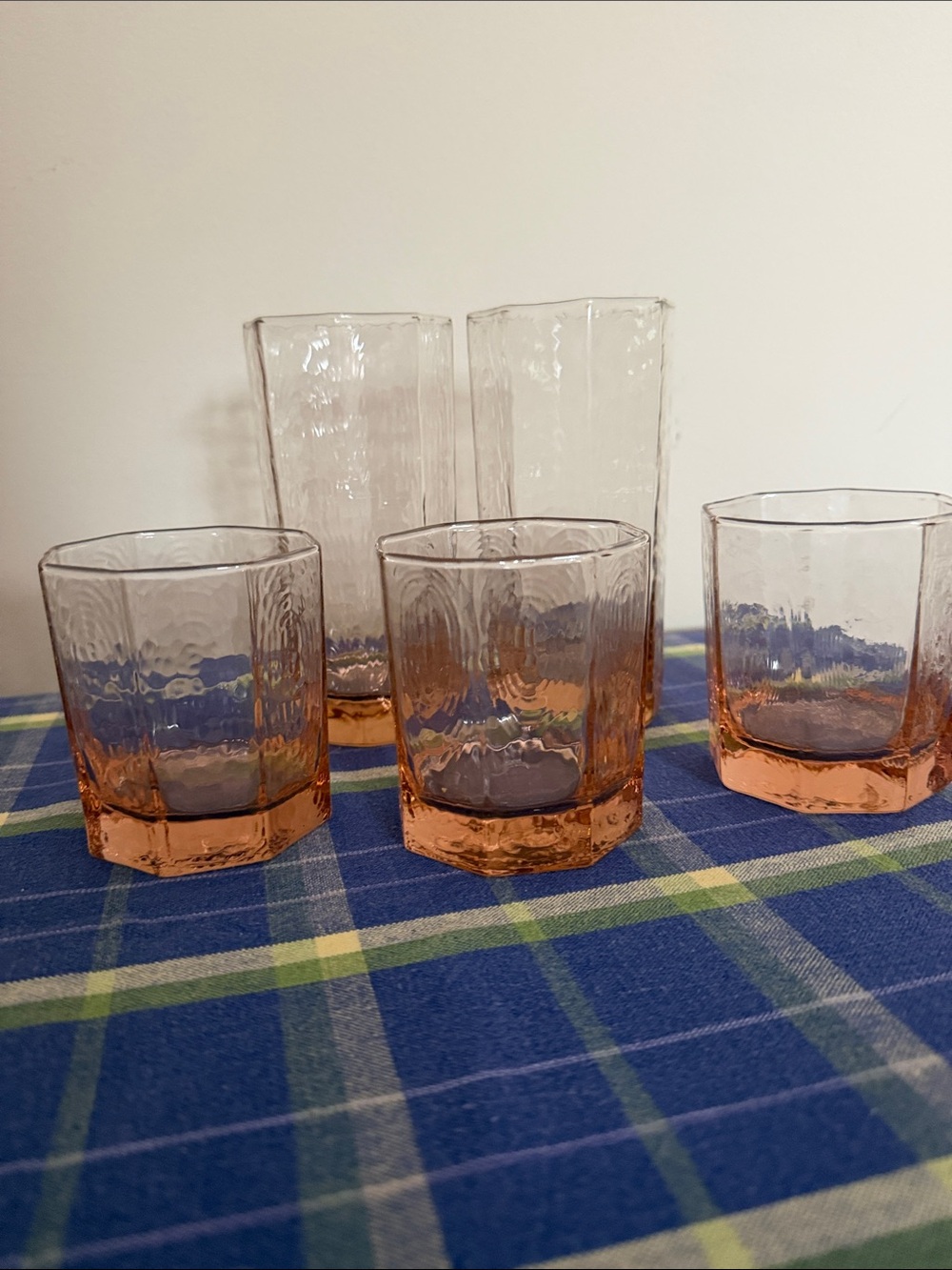 Libbey facet glasses pink peach - set of 5